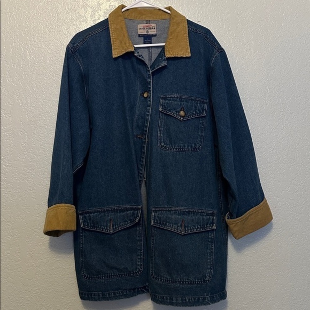 High Sierra Dungarees Corduroy Contrast Collar Blue Denim Chore Barn Jacket L